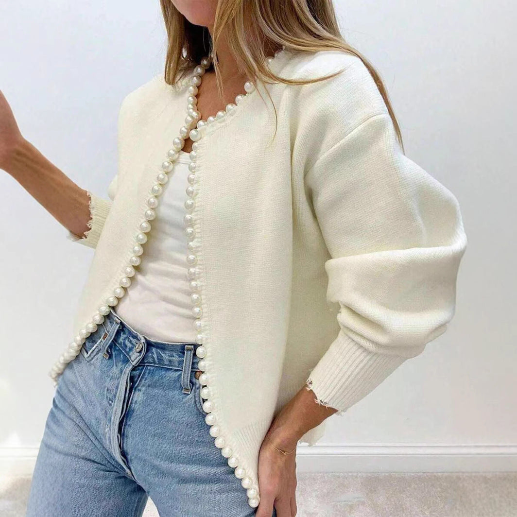 Kvinders cardigan med perle accenter og afslappet snit Stilla