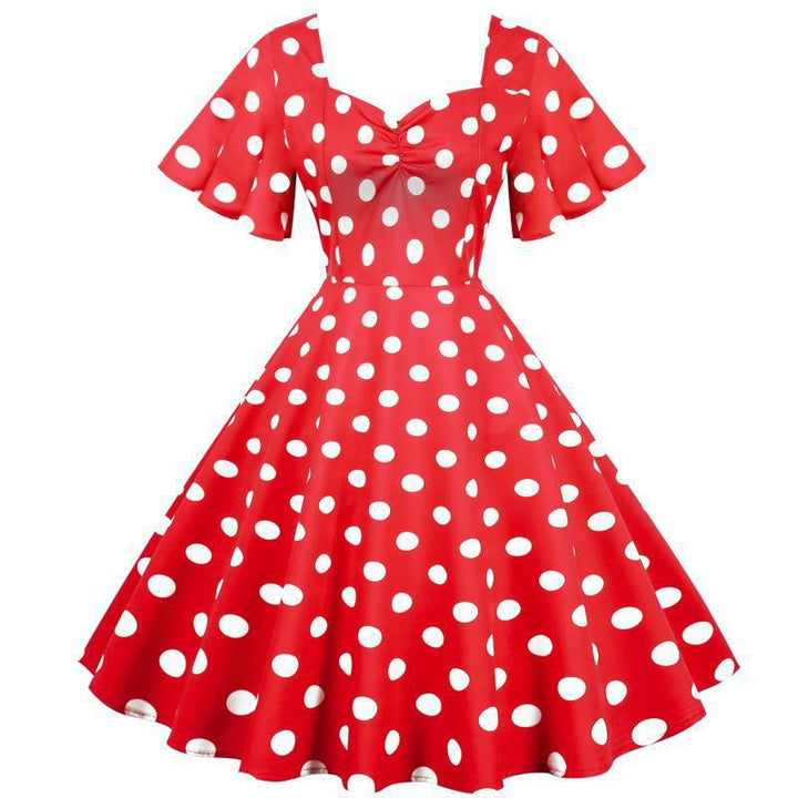 Damer Rockabilly kjole med legesyge polka prikker mønster og svajende kant Stilla