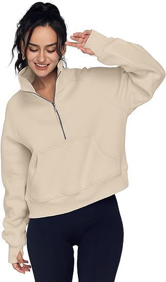 Dame Sporty Sweatpullover med halvdelskning og kængurulomme Stilla