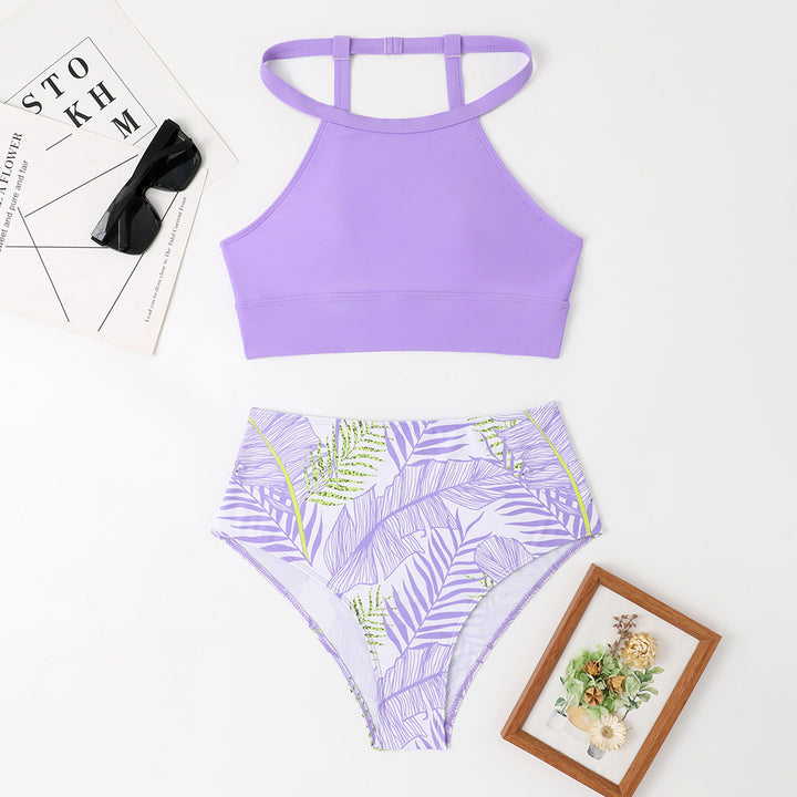 Dame Højskåret Bikini med sporty top og blomsterdesign Stilla