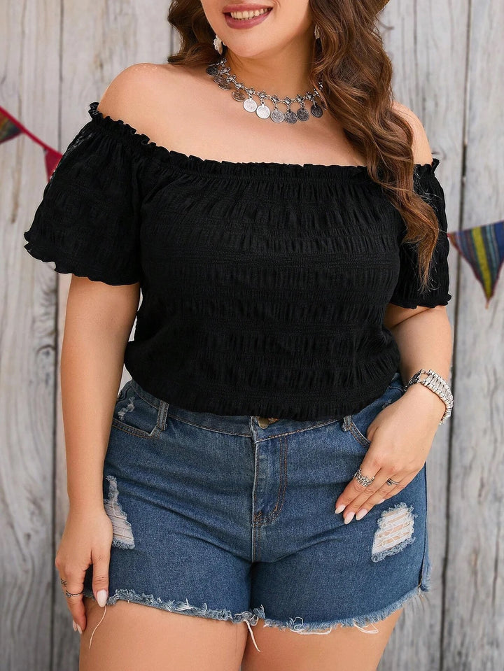 Damer Off-Shoulder Bluse med flæser og elastiske detaljer Stilla