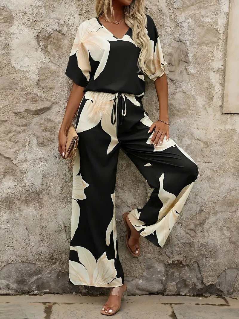 Dame Floral Print Bred Ben Overall Sæt Stilla