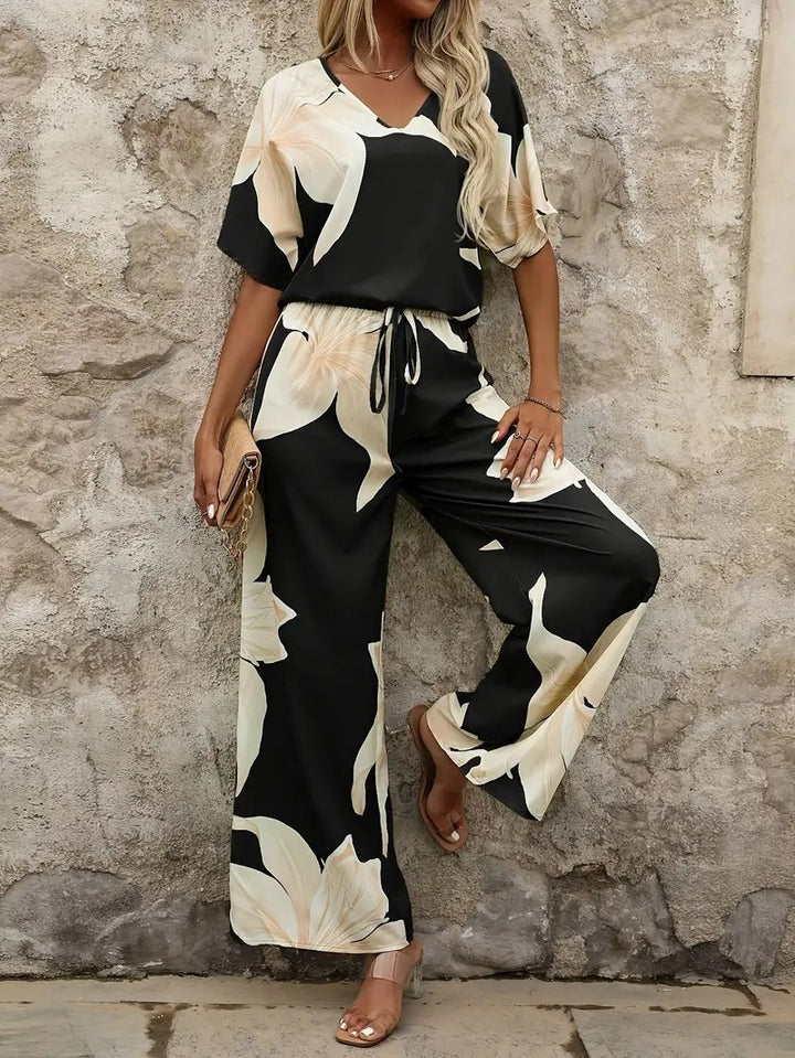 Dame Floral Print Bred Ben Overall Sæt Stilla