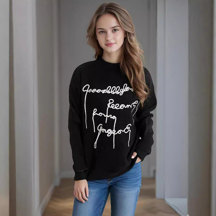 Kvinders hyggelige oversized sweater med kunstnerisk bogstavtryk Stilla