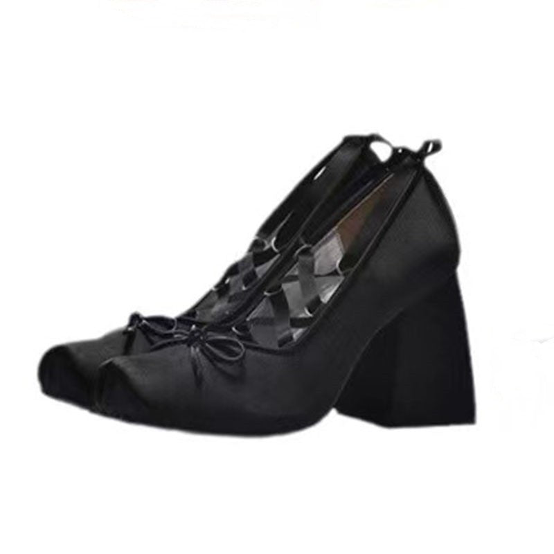 Femme Satinbånd-Detail Blokhæl Pumps Stilla