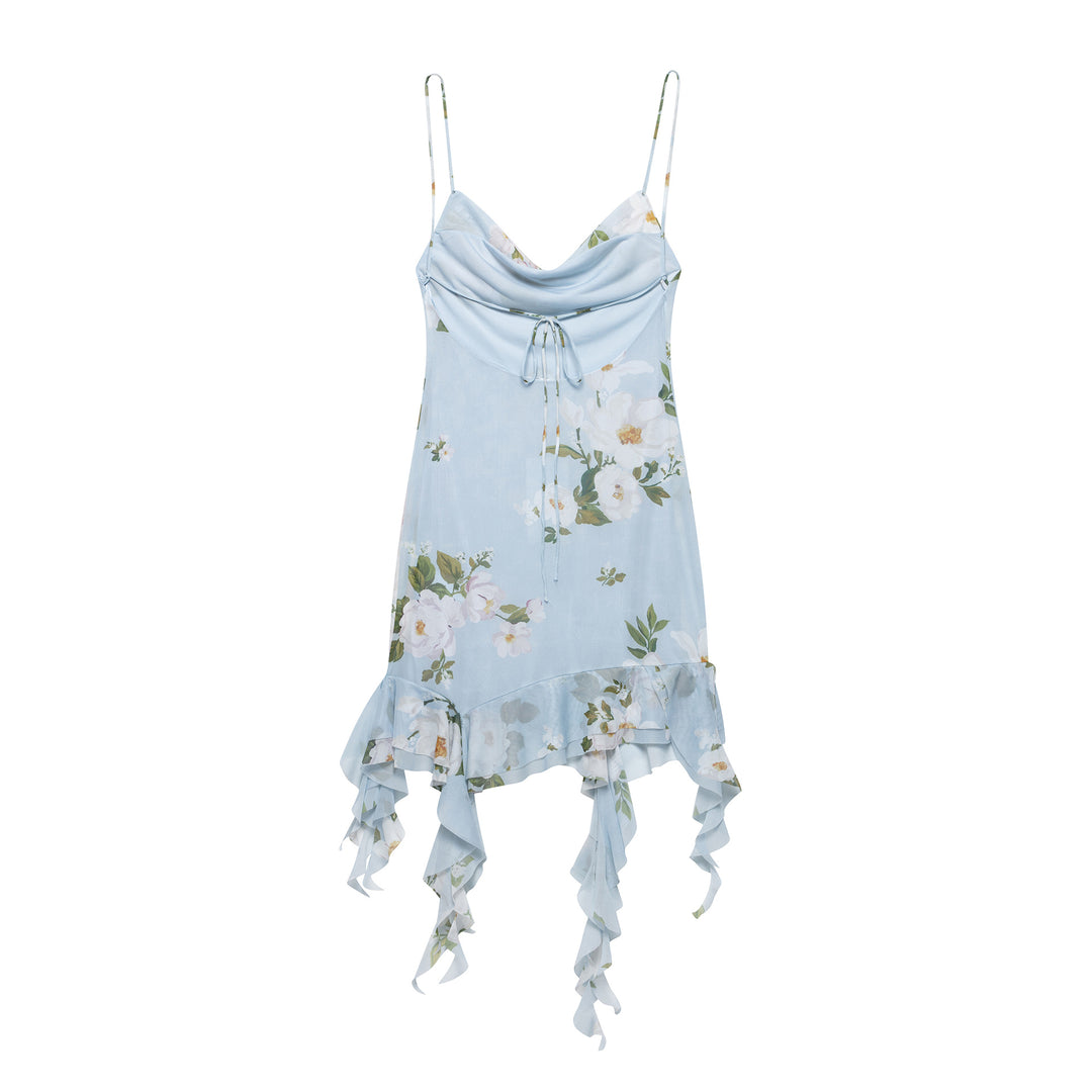 Femme Elegant Floral Cowl Neck Dress med Rullegardin Kant Stilla