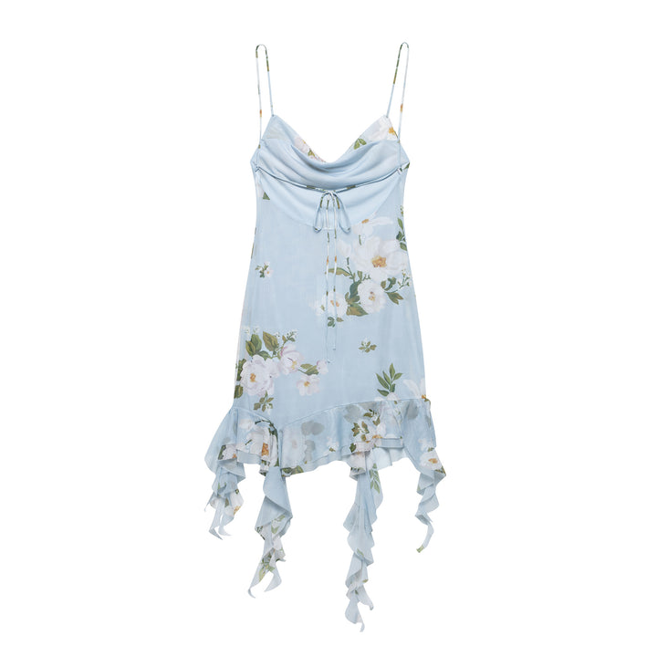 Femme Elegant Floral Cowl Neck Dress med Rullegardin Kant Stilla