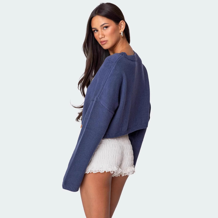 Dame sweater med stort sløjfemotiv og afslappet snit Stilla