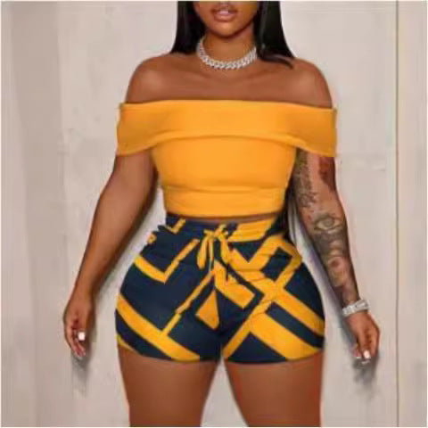 Dame Off-Shoulder Top og Høj Talje Shorts Sæt Skovae