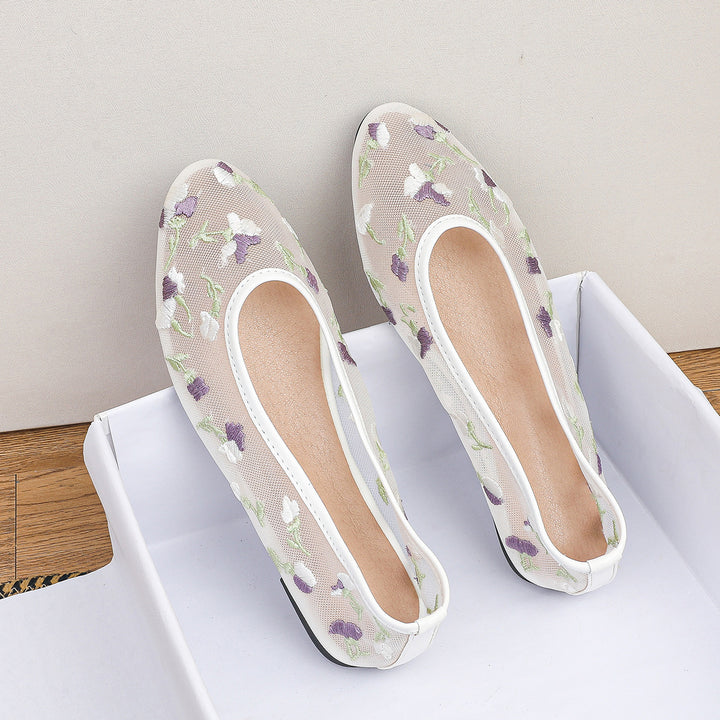 Dame Ballerinas med floral broderet netoverflade Stilla