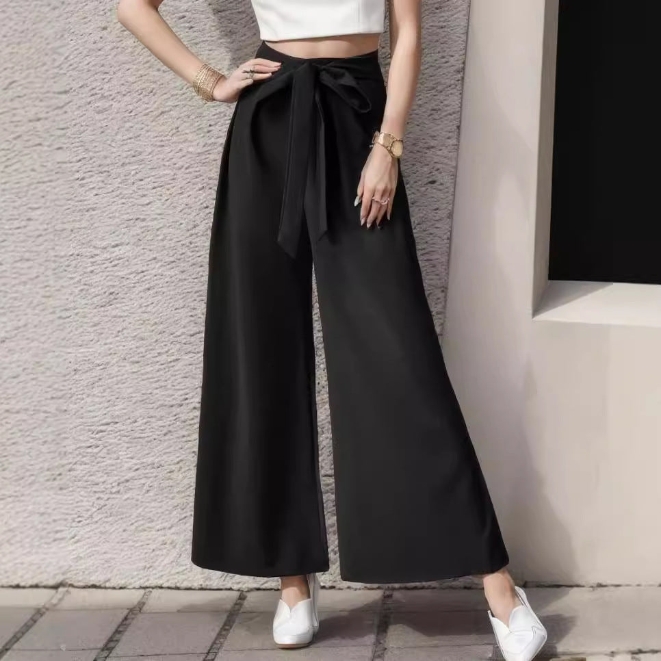 Dame elegant bred Palazzo-bukser med bindebælte Stilla