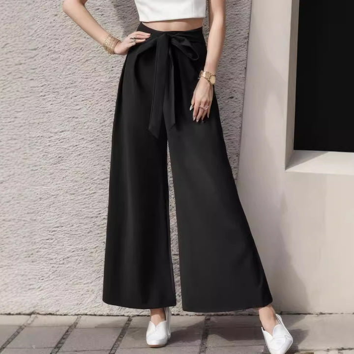 Dame elegant bred Palazzo-bukser med bindebælte Stilla