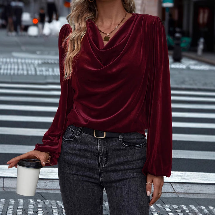 Dame elegant bluse med draperet udskæring og ballonærmer Stilla