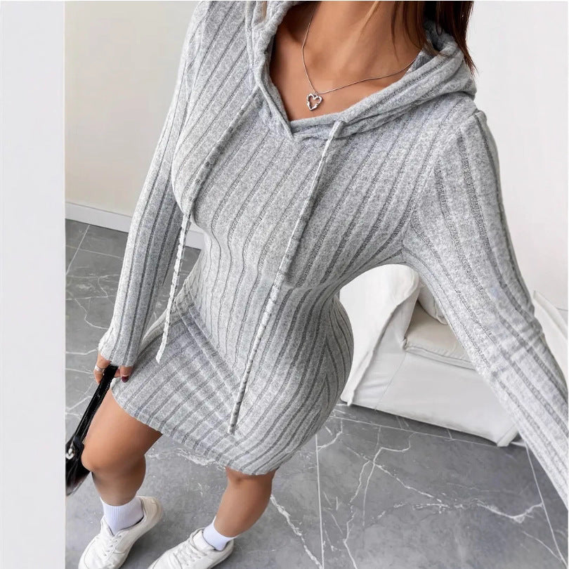 Dame hætte sweatshirt kjole med stribet design Stilla