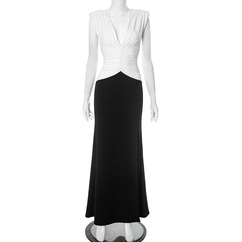 Dame Elegant Maxikjole med Draperinger og dyb V-udskæring Stilla