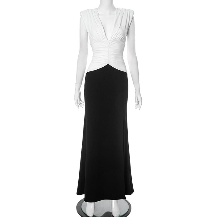 Dame Elegant Maxikjole med Draperinger og dyb V-udskæring Stilla