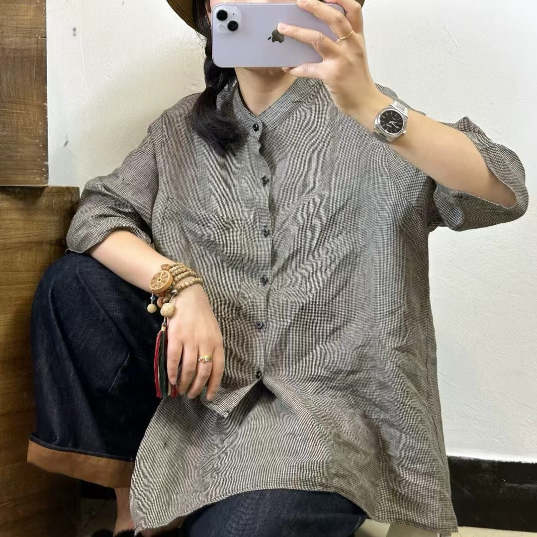 Femme Casual Størrelser Knap-Ned Linned Bluse Stilla