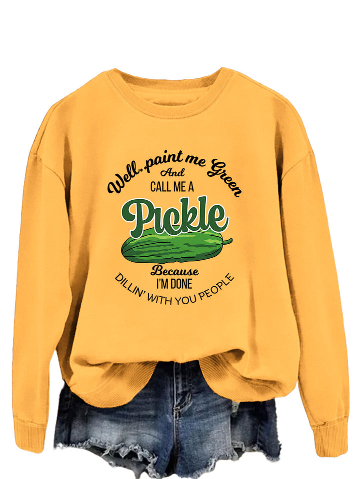 Kvinders sweatshirt med et sjovt agurkmotiv og kreativt tryk Stilla