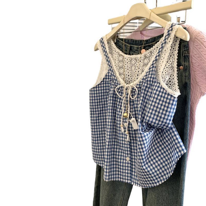 Femme Button-Up Gingham Spids Top Stilla