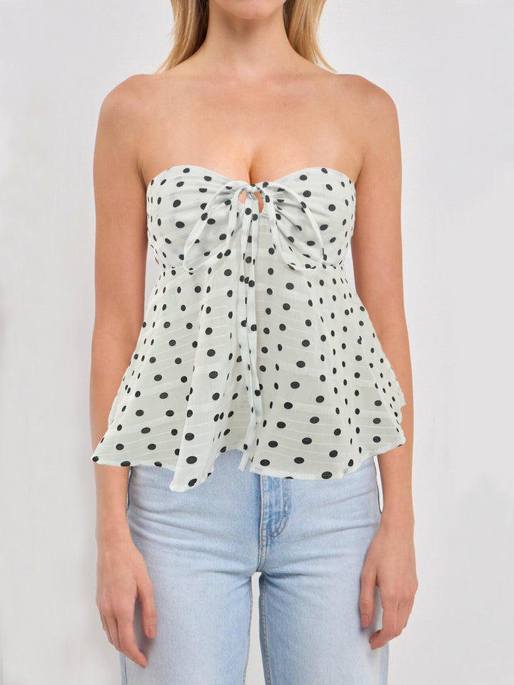 Dame Bandeau-bluse med blomsterdesign og rynkning Skovae