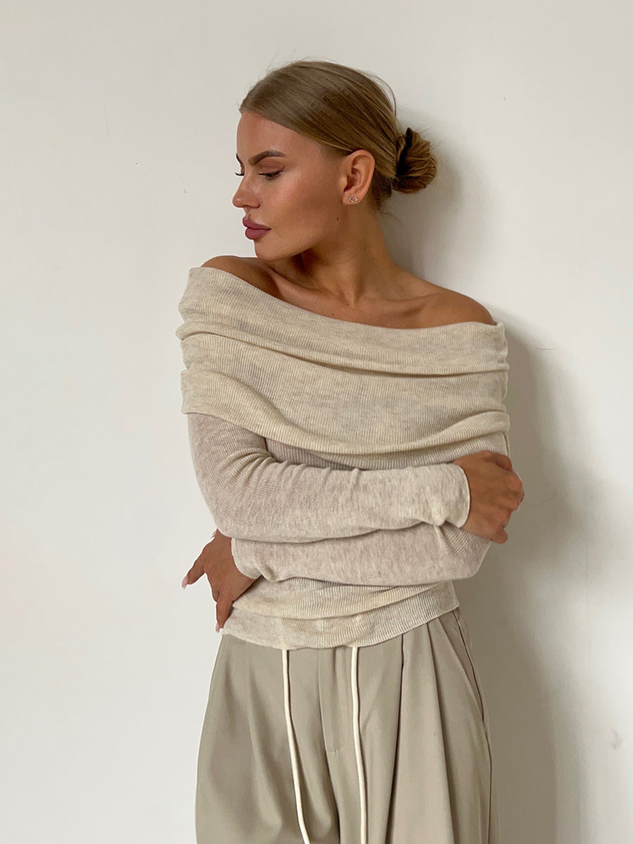 Femme Off-Shoulder Ripp Langærmet Top Stilla