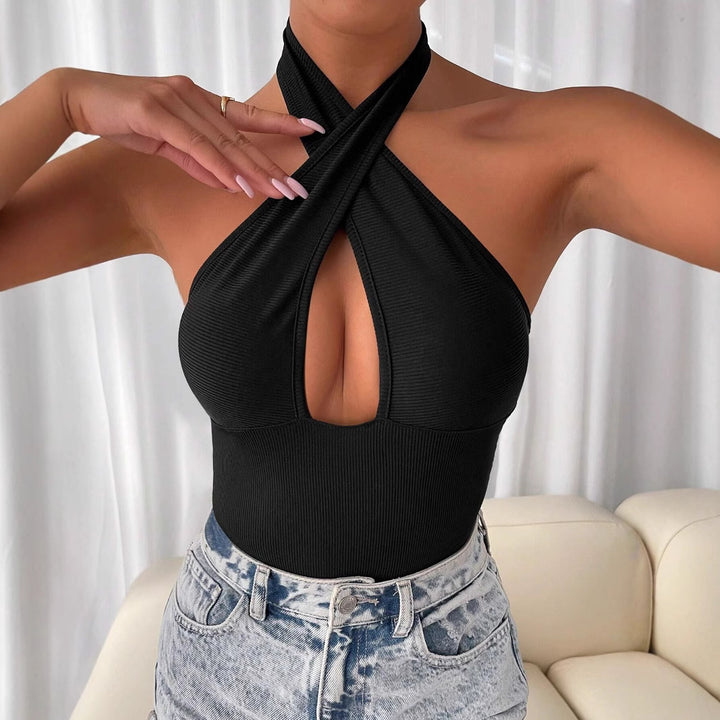 Kvinders bodysuit med dyb V-hals og crossover design Stilla