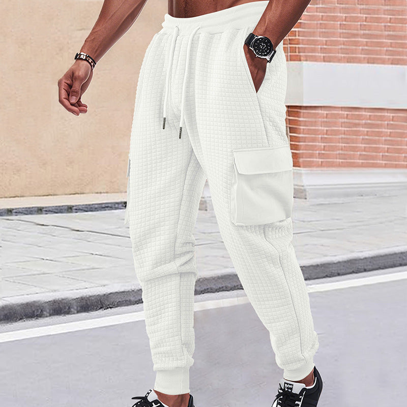 Herrer nan quilted Cargo joggingbukser med vaffelstruktur snorbund og påsatte klaplommer Skovae