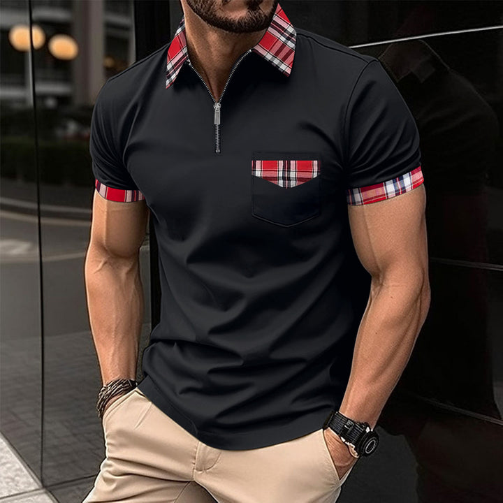 Herre Moderne Halv-Zip Polo T-Shirt med ternet Detalje Stilla