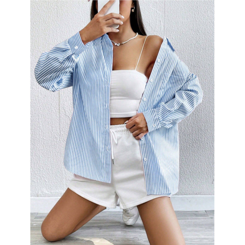 Dame Oversize Skjorte med fine Striber Stilla