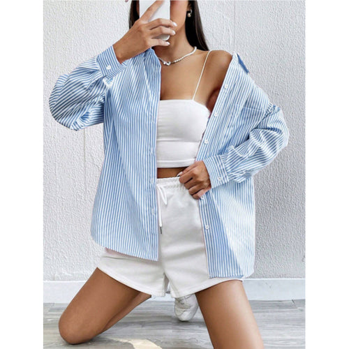 Dame Oversize Skjorte med fine Striber Stilla