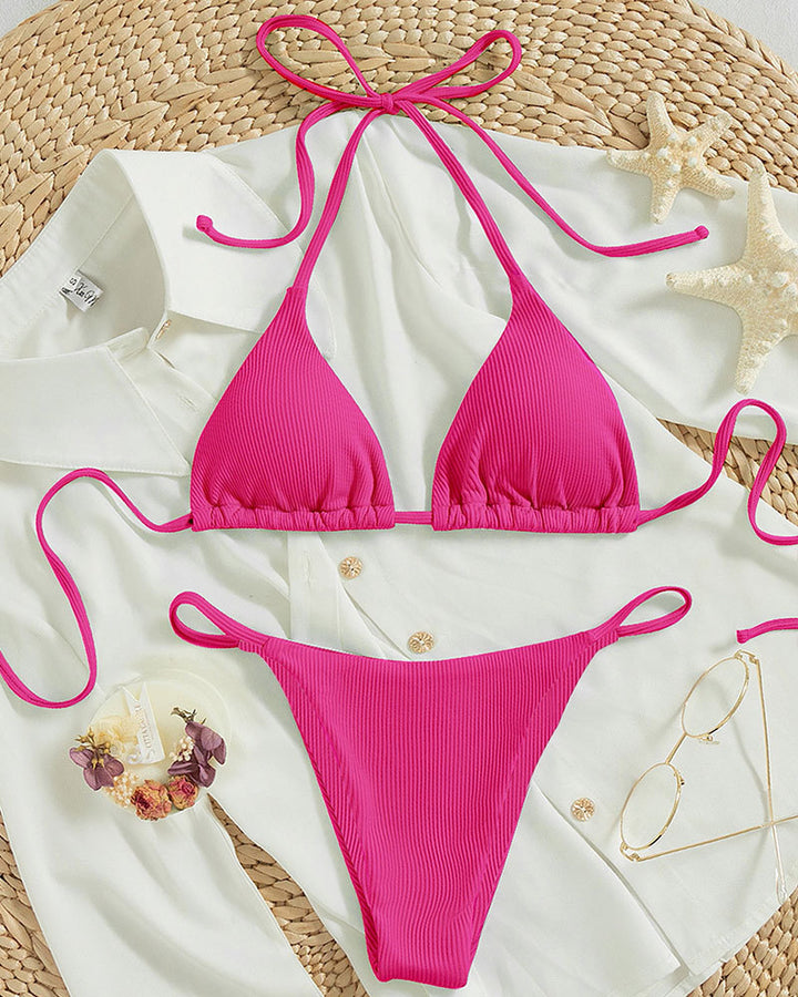 Damer Triangle-Bikini med justerbare bindebånd og moderne rib-design Skovae