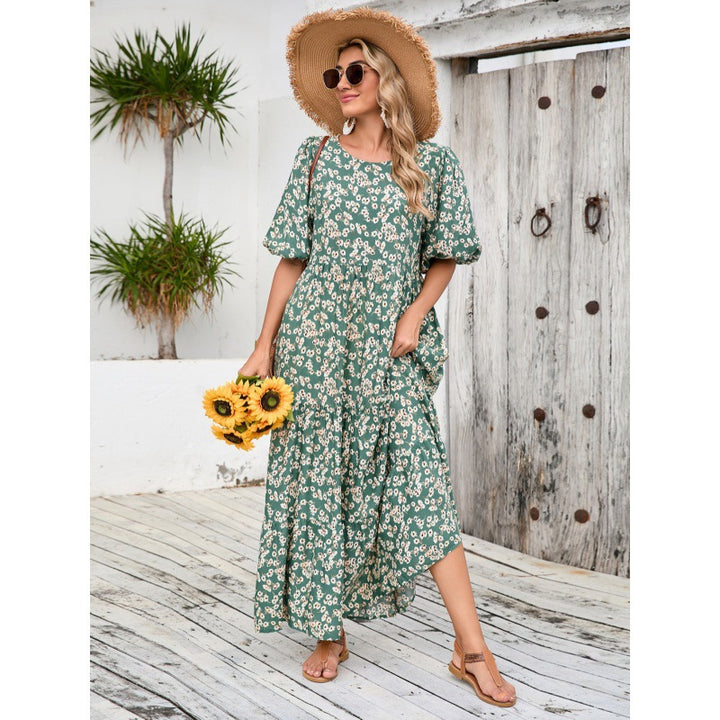 Dame Maxi Floral Sommerkjole med Puffærmer Stilla