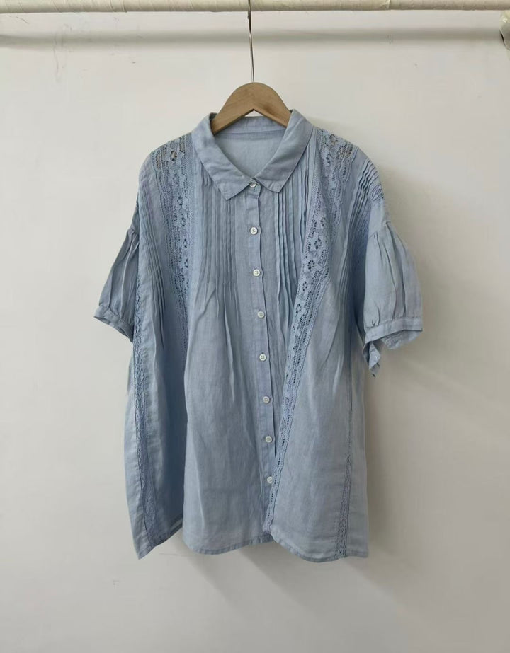Dame Elegant Oversized Spids-Detail Knap-Op Bluse Stilla