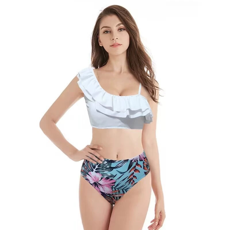 Dame Rüschentropfenprint Høj Talje Bikini Sæt Stilla