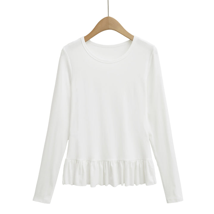 Dame Longsleeve Top med flæse afslutning og rund halsudskæring Stilla