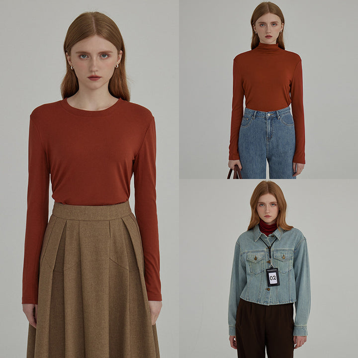 Dame langærmet bluse med moderne høj krave og minimalistisk silhuet Stilla