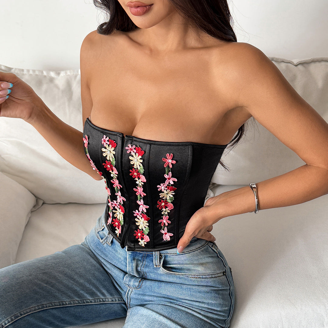 Dame Korsage-top med florale applikationer Stilla