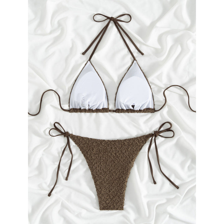 Dame triangel-bikini med struktureret overflade og justerbare bånd Skovae