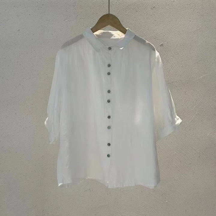 Dame Kortærmet Struktureret Knap-BLOUSE Stilla