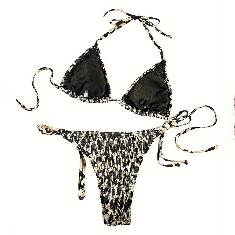 Dame Triangel-Bikini med elegant flæsemønster og justerbare bindebånd Stilla