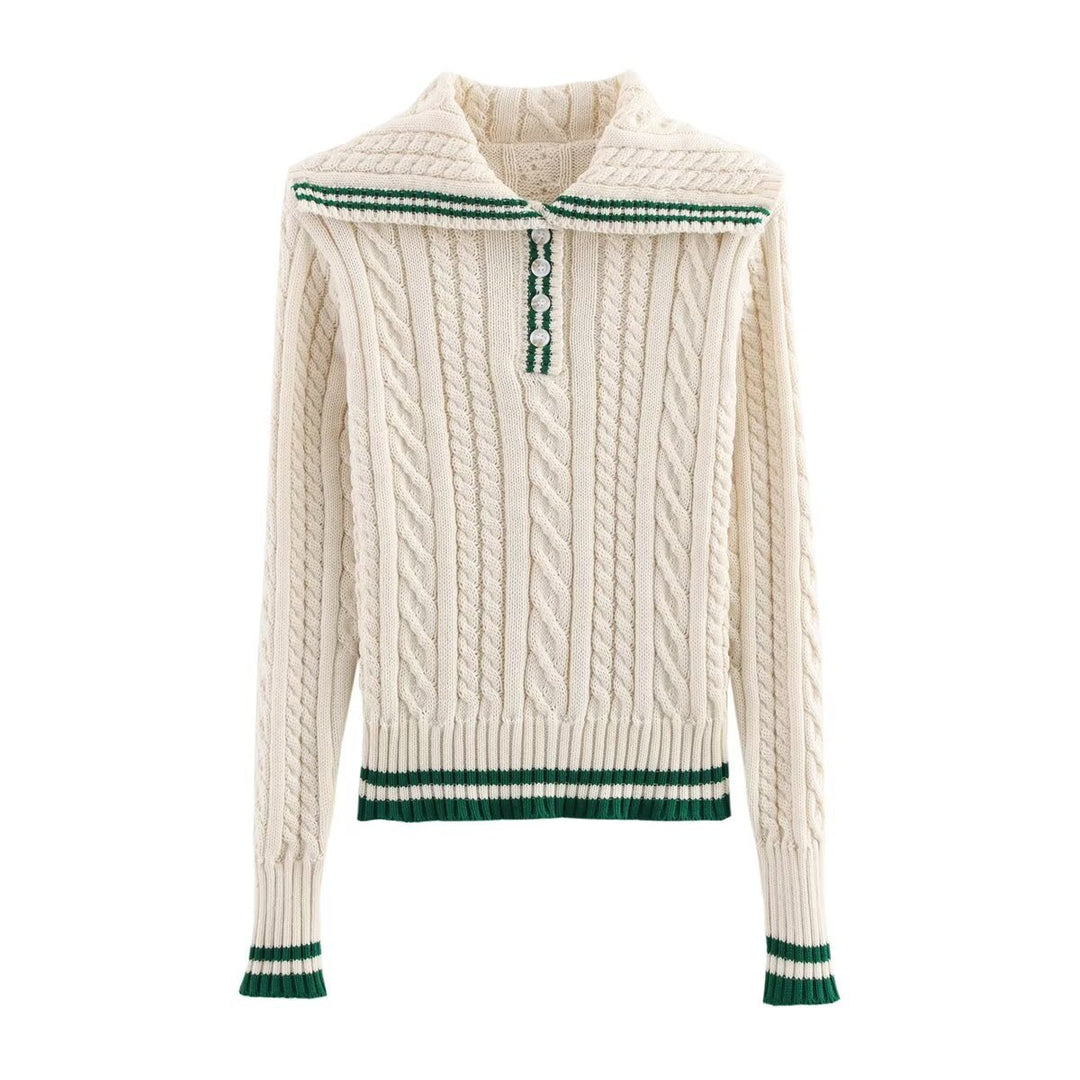 Dame strikket pullover med klassisk stående krave og tidløst kabelmønster Stilla