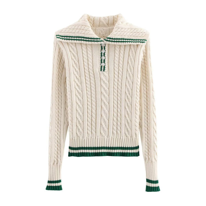 Dame strikket pullover med klassisk stående krave og tidløst kabelmønster Stilla