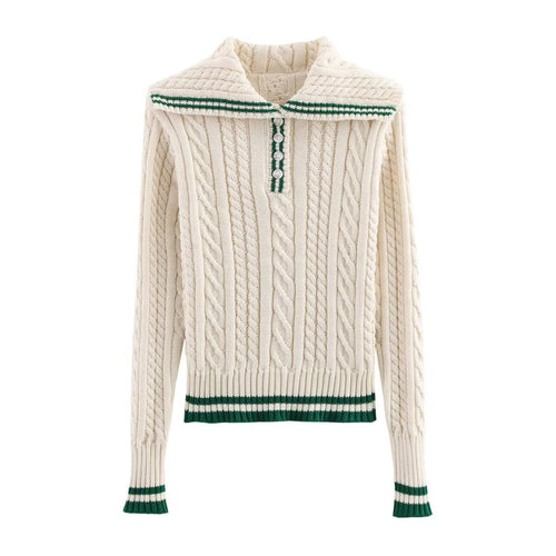 Dame strikket pullover med klassisk stående krave og tidløst kabelmønster Stilla