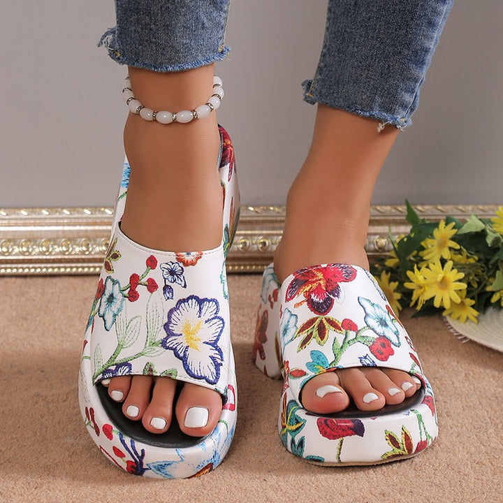 Dame Wedge-pantoletten med blomsterprint og komfortabel indersål Stilla