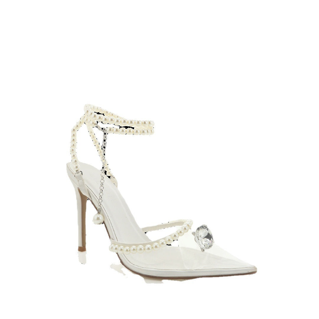 Femme Elegante Åben-Tå Stiletto Hæle med Perlemors-Detaljer Stilla