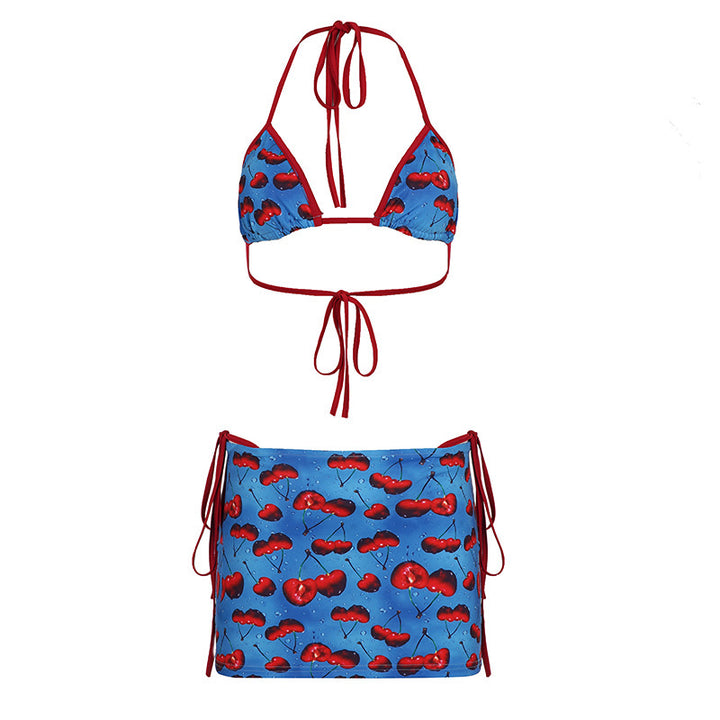 Dame bikini sæt med frugtigt design og justerbare stropper Skovae