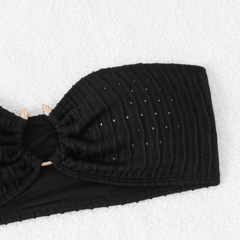 Dame Bandeau Bikini Sæt med Indpakningsnederdel og Struktureret Design Stilla