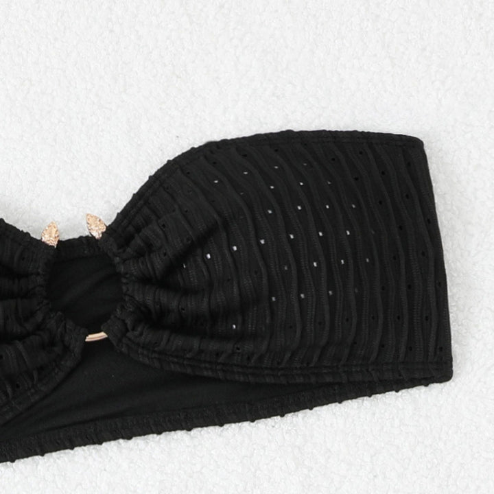 Dame Bandeau Bikini Sæt med Indpakningsnederdel og Struktureret Design Stilla