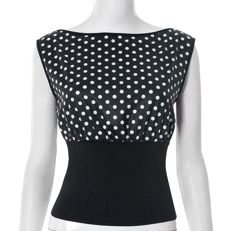 Dame Polka-Dots Top med elastisk bånd Skovae