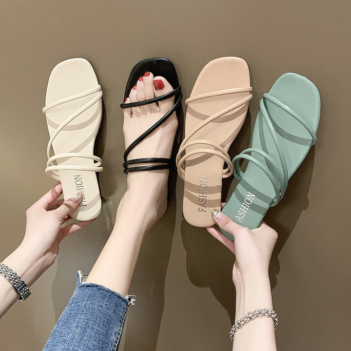 Dame nan minimalistisk slip-on sandal med filigran stropper og polstret komfortfodbed Skovae